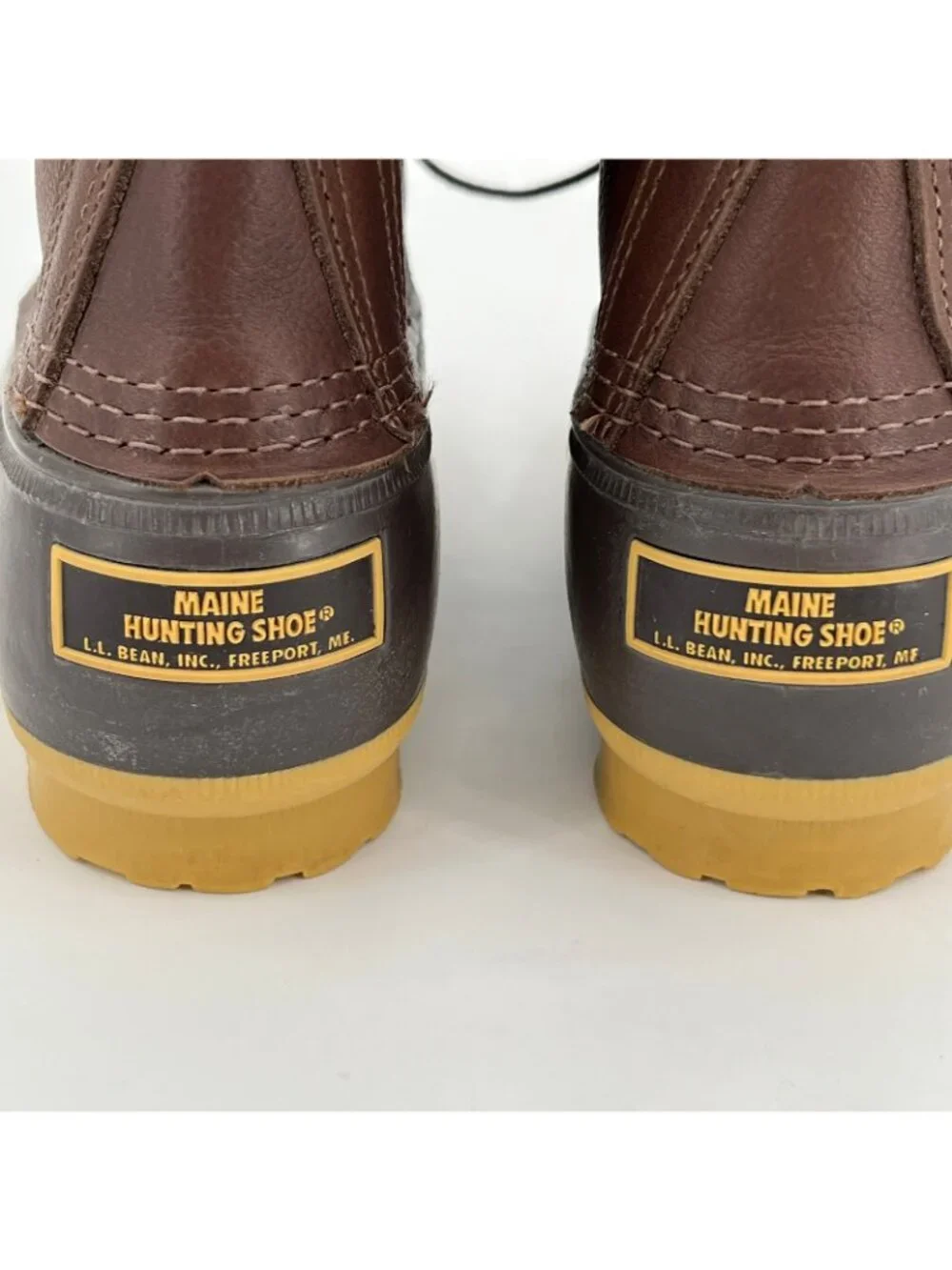 L.L.Bean Maine Hunting Shoes 10in Brown Size 9M Leather Waterproof Rubber Boots